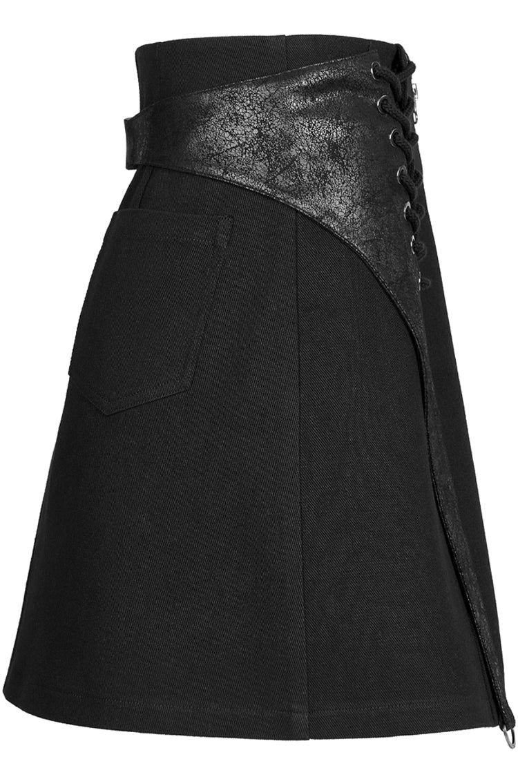 Black Faux Leather Cross Strap Design Metal Zipper Decoration High Waist Women's Punk Skirt - Product - 6