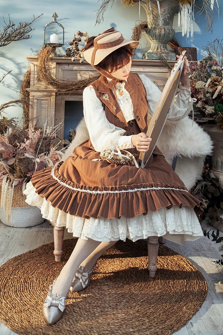 Multi-layer Striped Print Ruffle Sweet College Style Elegant Lolita Skirt 3 Colors - Product - 13
