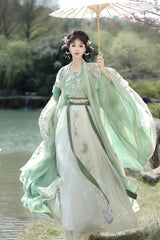 Green [Qingdie] Song Dynasty Ruffle Embroidery Sweet Chinese Style Hanfu Dress Full Set - Product - 5