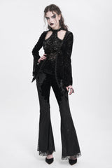 Black Floral Embroidery Stitching Lace Women's Gothic Pants - Product - 6