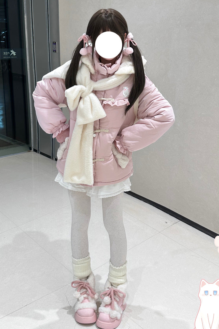 [Cute Cat] Long Sleeves Bowknot Hooded Sweet Lolita Coat 2 Colors - Product - 3