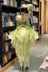 Green [Camellia Covenant] Halterneck Ruffled Bow Lace Lace-Up Sweet Lolita Jsk Dress - Product - 3