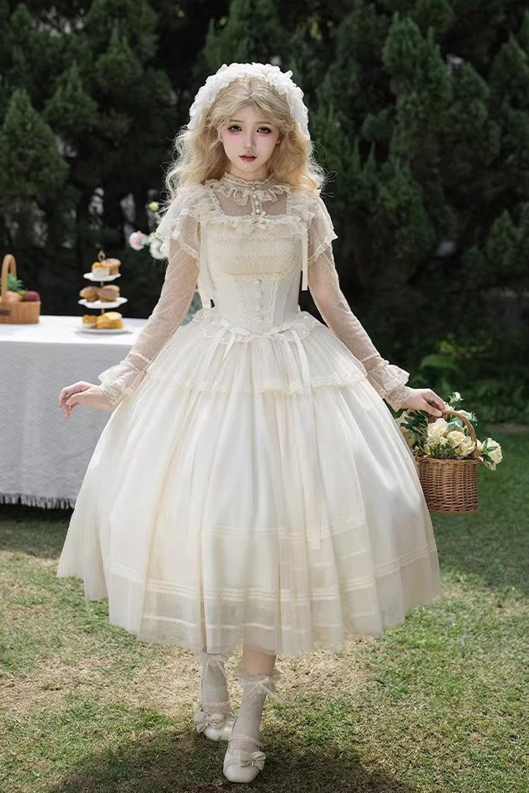 Ivory [Letters and Poems · Confession Poem] Square Collar Sleeveless Ruffled Bow Lace Fishbone Sweet Lolita Jsk Dress 2 Versions - Product - 15