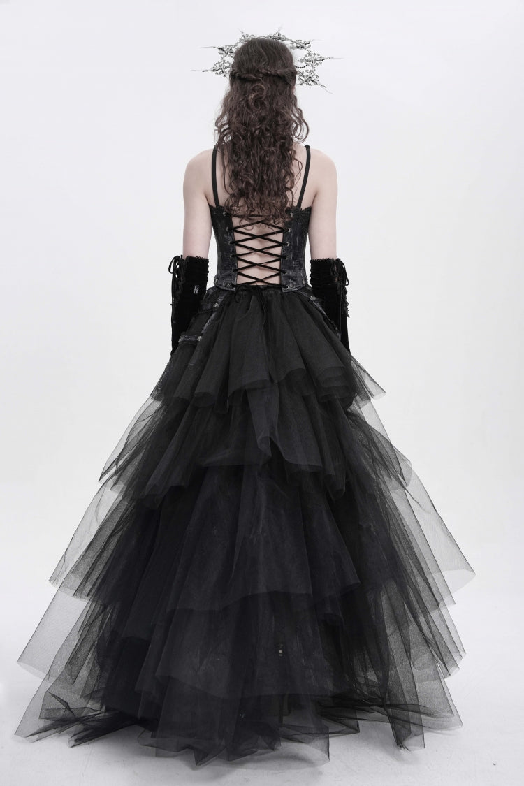 Black Sleeveless Embroidery Lace Chain Women's Gothic Vest - Product - 8