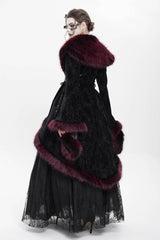 Red Long Sleeves Floral Embroidery Women's Gothic Fluffy Coat - Product - 5