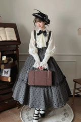 Black [Chapter Seven] Polka Dots Printed Fishbone Classic Elegant Princess Lolita Strap Dress - Black(Dress-Only) - 1