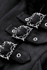 Black Long Sleeves Lace-Up Buckled Women's Gothic Draped Coat with Faux Fur Collar - Product - 14