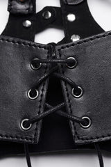 Black Faux Leather Hollow Lace-Up Detachable Women's Steampunk Lingerie - Product - 7