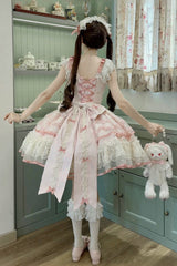 Pink [Dreaming Butterfly] Multi-Layered Jacquard Ruffle Bowknot Lace Sweet Princess Lolita Jsk Dress - Product - 3