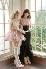 Pink/Apricot [Miss Lola] Stand Collar Short Sleeves Ruffle Bowknot Sweet Lolita Dress - Product - 10