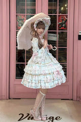 Blue [Candlelight Elegance] Long Trumpet Sleeves Multi-Layered Ruffle Bowknot Lace Sweet Elegant Lolita Dress - Product - 3