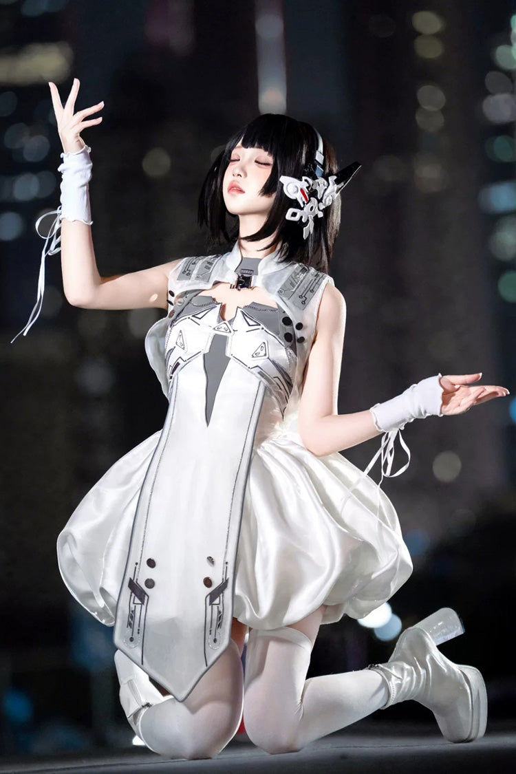 ホワイト [Tech Light Realm] ノースリーブ プリント Sci-Fi Techwear 未来的パンクロリータ ジャンパースカート（JSK） セット 商品画像