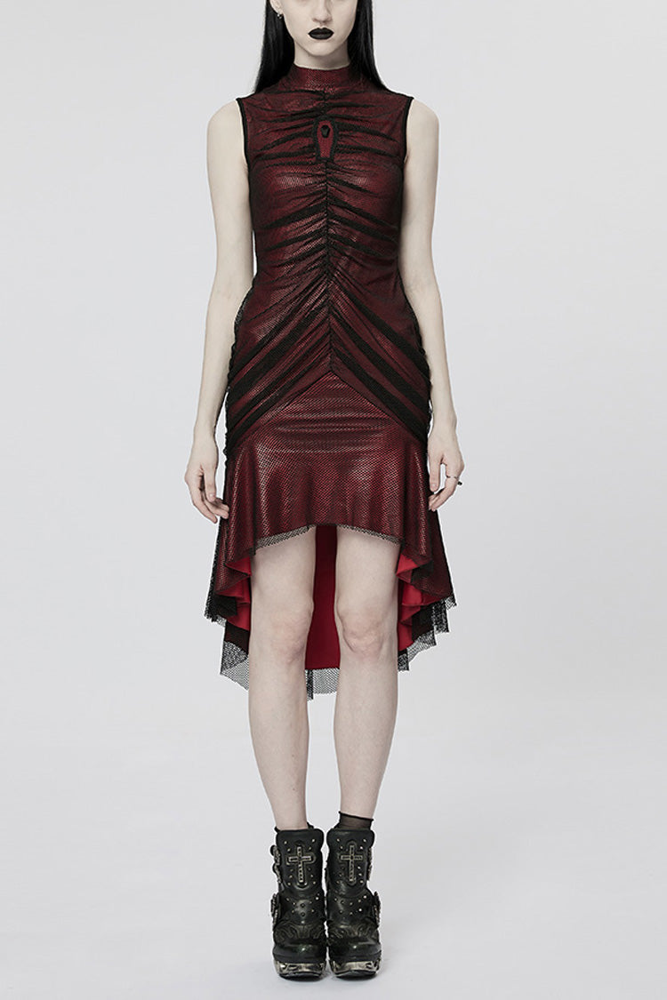 Sleeveless Slim Mesh Fishtail Women's Gothic Dress 2 Colors - Black/Red - 9