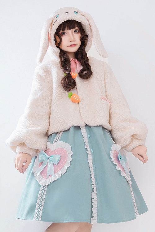 Blue Rabbit Lapel Collar Lantern Sleeves Love Embroidered Sweet Lolita OP Dress - Product - 3