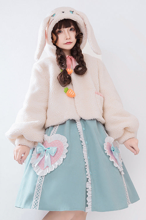 Blue Rabbit Lapel Collar Lantern Sleeves Love Embroidered Sweet (Dress Only) detail view 3