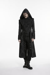 Black Long Sleeves Jacquard Embroidered Spliced Lace Hooded Color-Blocked Men's Punk Cool Coat - Product - 3