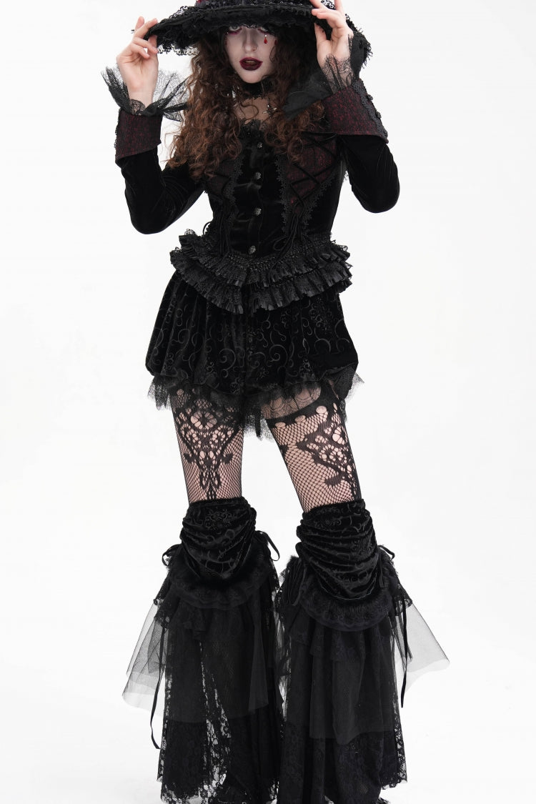 Black Long Sleeves Ruffle Lace-Up Mesh Women's Gothic Blouse - Product - 5