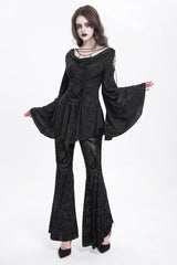 Black Hollow Floral Embroidery Women's Gothic Flared Pants - Product - 5