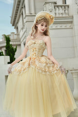 Yellow [Sissi's Pilgrimage] Off Shoulder Ruffle Bowknot Lace Sweet Lolita Skirt (Long Version) - Product - 2
