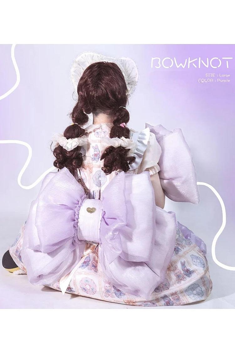 Purple Big Bowknot Metal Heart Nameplate Lolita Backpack - Product - 4