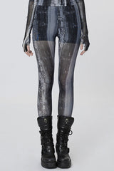 Slim Mesh Tie-dyed Women's Steampunk Leggings 2 Colors - Black/Grey - 1