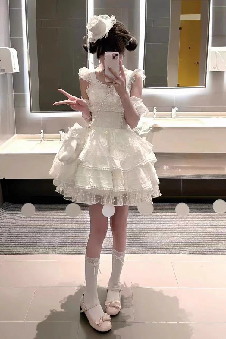 White Pray Multi-Layered Bowknot Lace Sweet Lolita Dress - Product - 7