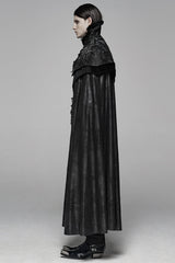 Black Jacquard Stand Collar Stitching Metal Retro Buckle Mens Gothic Cloak - Product - 2