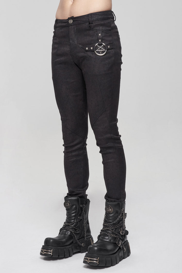 Black Basic Funds Metal Pentagram Crackle Punk Slim Men's Pants - Product - 2
