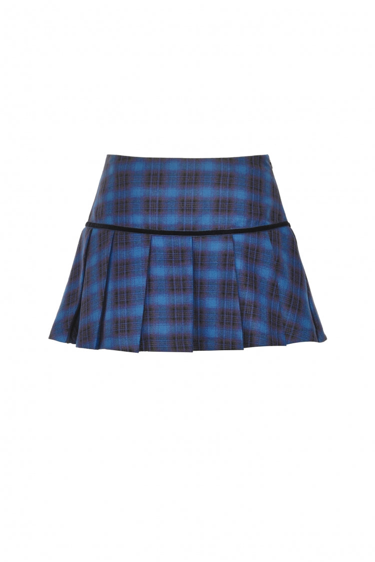 Blue Women's Vintage College Style Stars Plaid Pleated Short Skirt - Product - 9