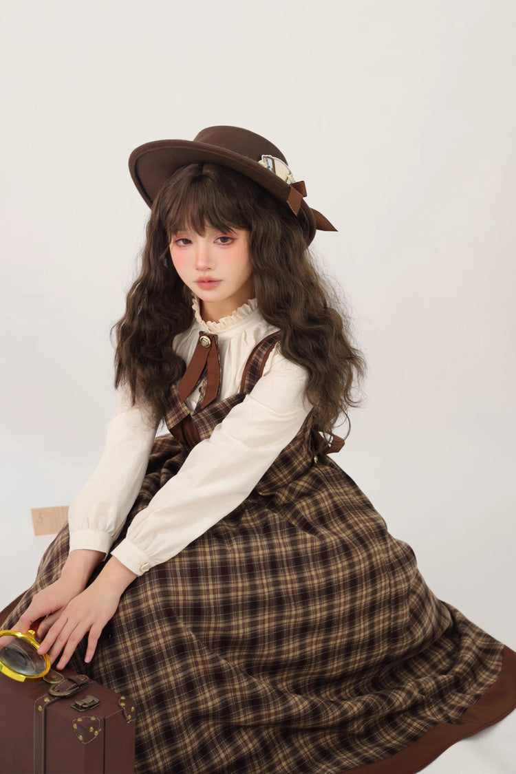Brown [Broken Pocket Watch] Sleeveless Printed Spliced Detective-Style Classic Lolita Jsk Dress - Product - 7