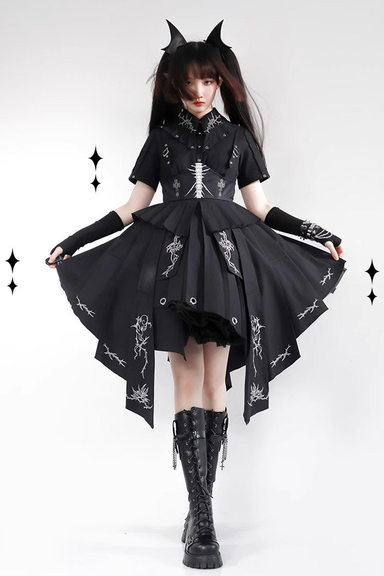Black Travelling Thorns Short Sleeves Print Gothic Elegant Lolita Dress - Product - 9