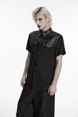 Black Lapel Collar Short Sleeves Spliced Men's Punk Shirt - Product - 7