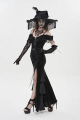 Black Off Shoulder Sleeveless Embroidered Lace Slim Women's Gothic Gorgeous Strapless Dress - Product - 10