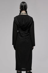 Black Dark Pattern Print Hooded Women's Gothic Coat - Product - 4