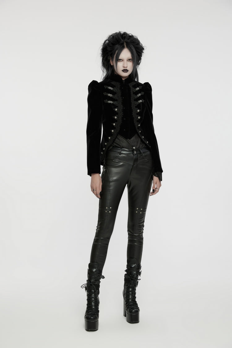 Black Stand Collar Long Sleeves Women's Gothic Swallowtail Coat - Product - 4