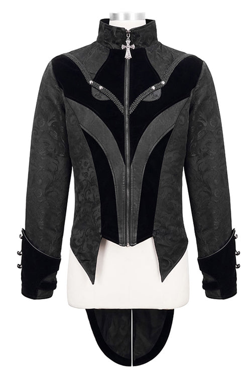 Black Bird Shaped Patchwork Swallowtail Mens Gothic Coat - Product - 4
