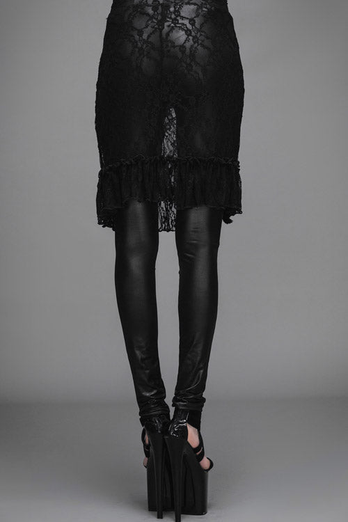 Black Rose Lace Mesh Outer Skirt Gothic Faux Leather Womens Pants - Product - 3