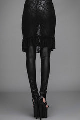 Black Rose Lace Mesh Outer Skirt Gothic Faux Leather Womens Pants - Product - 3