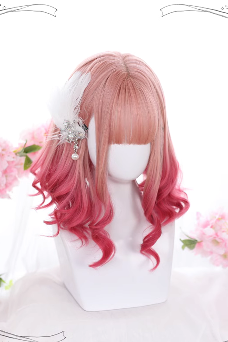 Pink Gradient Short Roman Curly Hair Sweet Lolita Wigs - Product - 2