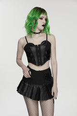 Black Asymmetric Buckled Pleated Women's Punk Skirt - Product - 8