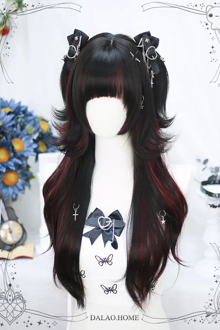 Black/Red Slightly Curly Long Sweet Lolita Wigs - Product - 2