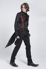 Black/Red Sleeveless Lace-Up Zipper Men's Gothic Swallow-tailed Vest - Product - 9