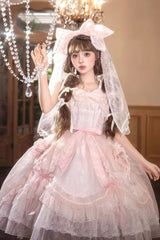 Pink [Candy Flavor] Square Collar Sleeveless Ruffled Bow Lace Sweet Gorgeous Lolita Jsk Dress - Product - 5