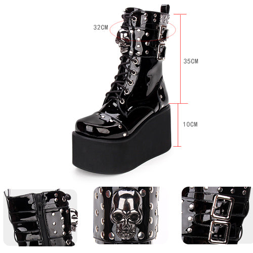 Black Skull Decorative Side Zip Gothic Lolita Boots - Product - 7