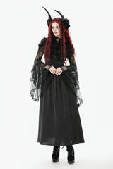 Black Stand Collar Trumpet Sleeves Multi-Layered Ruffled Lace Lace-Up Women's Gothic Wedding Dress - Product - 8