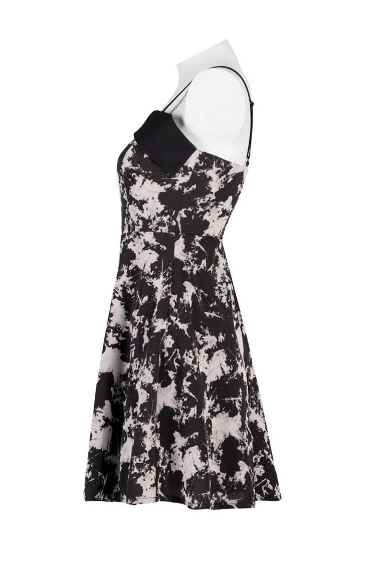 Black Folding Collar A-Shape Print Women's Punk Slip Dress - Product - 6