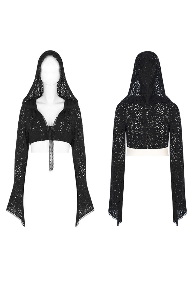 Black Gothic Lace Big Hat Hole Mysterious Horn Long Sleeve Short Women's Coat - Product - 5
