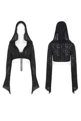 Black Gothic Lace Big Hat Hole Mysterious Horn Long Sleeve Short Women's Coat - Product - 5
