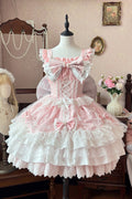 Robe rose brodée de perles taille Plus Sweet Lolita JSK vue de face
