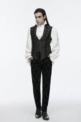 Black Sleeveless Jacquard Buckle Zip Men's Gothic Waistcoat - Product - 4